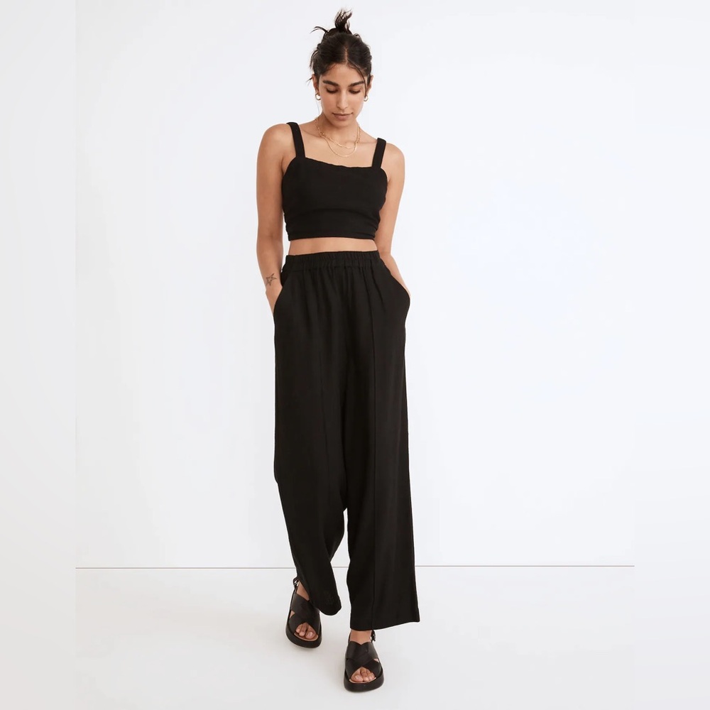 Madewell Breezewoven Pull-On High-Rise Straight Pants SMALL Black